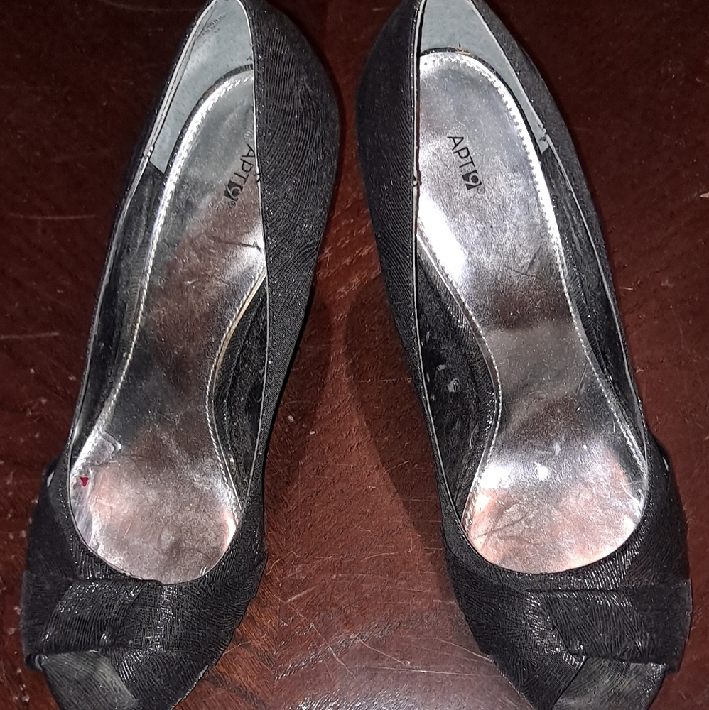 APT 9 Black Open Toe Heels